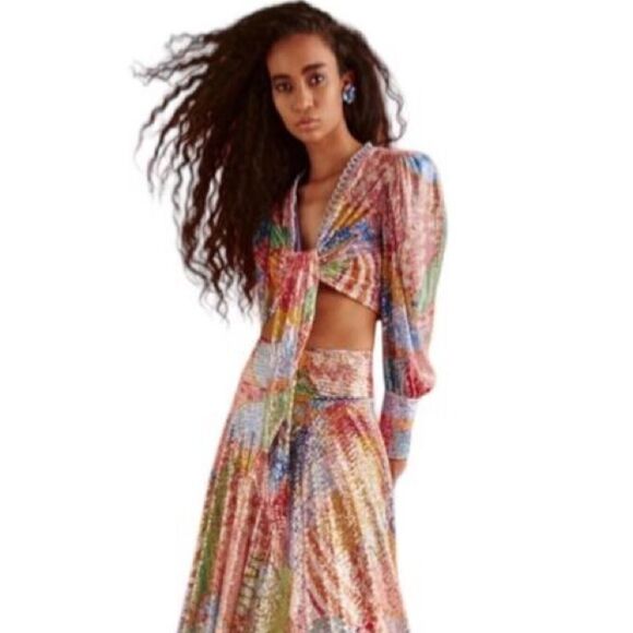 Celia B Fuji Tie Front Sequined Crop Top Multicolor Women’s Size Small - Picture 2 of 16